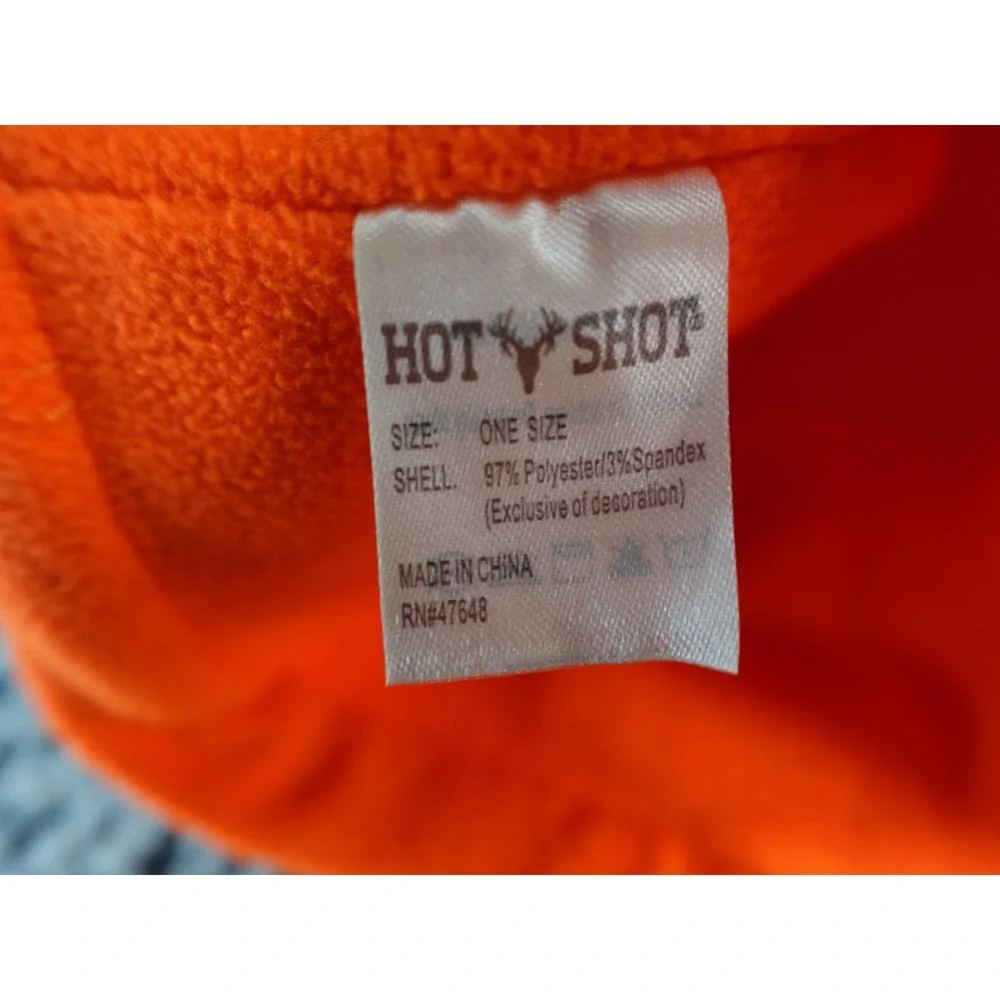 Hot Shot Orange Fleece Beanie Hat with Deer Antler‎ Logo One Size